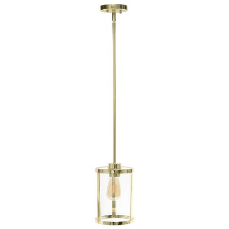 Lalia Home 1-Light 9.25" Adjustable Hanging Cylindrical Clear Glass Pendant Fixture with Metal Accents, Gold LHP-3002-GL